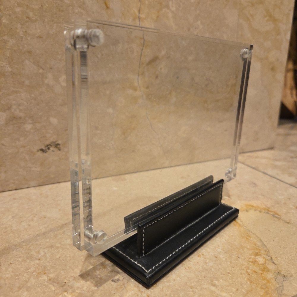 Vtg Coach Acrylic and Leather Magnetic Tabletop Floating 3x5" Photoframe